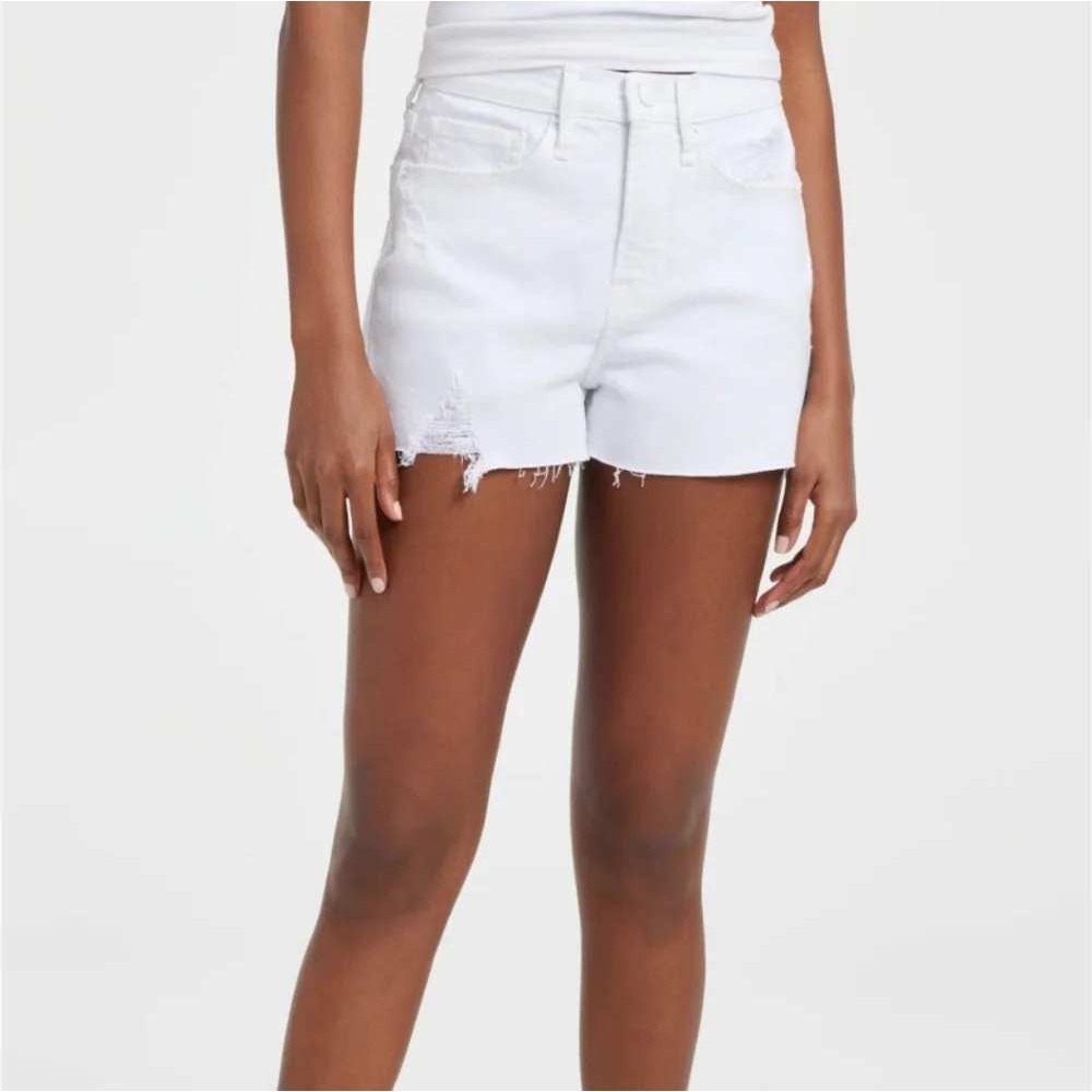 NWT Good American Good '90s White Denim Shorts 10/30 Raw Hem Cutoff Festival Y2K